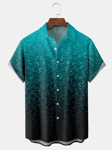 

Water Ripple Chest Pocket Short Sleeve Casual Shirt, Green, Men Shirts
