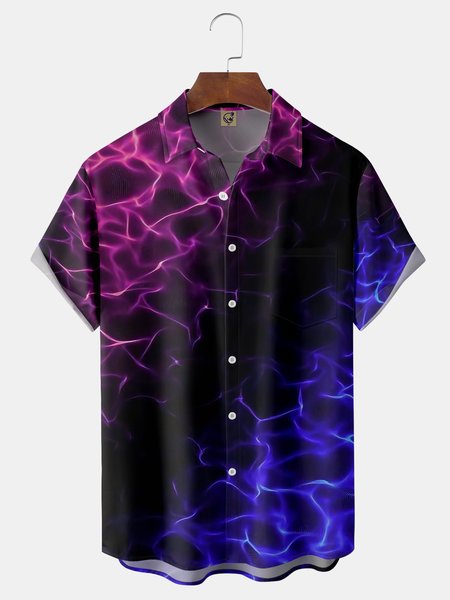 

Flame Chest Pocket Short Sleeve Casual Shirt, Black, Men Shirts