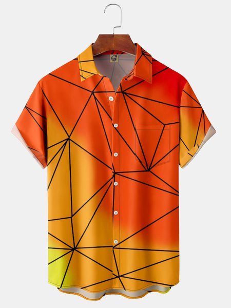 

Geometry Chest Pocket Short Sleeve Casual Shirt, Orange, Men Shirts