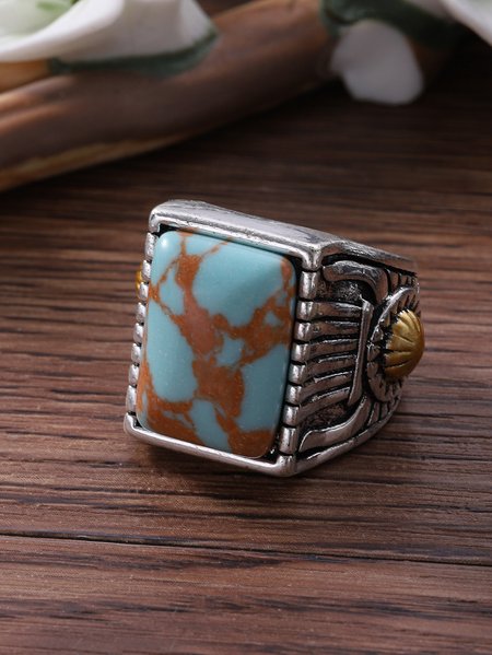 

Ethnic Vintage Distressed Silver Turquoise Ring Boho Jewelry, Rings