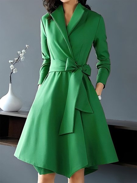 

Plain Elegant Regular Fit Shawl Collar Dress, Green, Midi Dresses