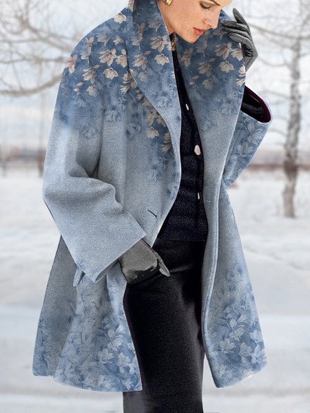 

Buttoned Loose Shawl Collar Casual Overcoat, Blue, Coats