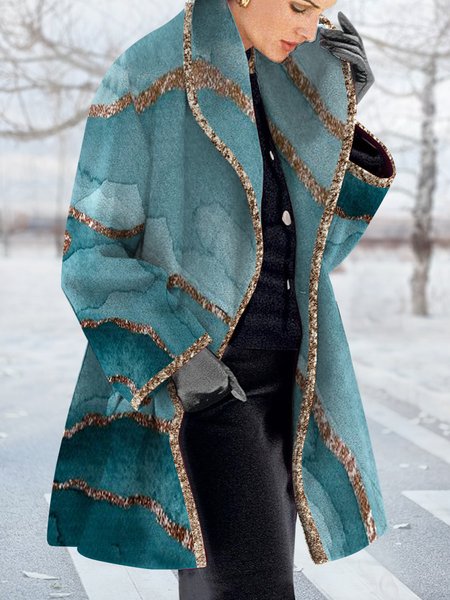

Loose Ombre Casual Shawl Collar Overcoat, Cyan, Coats