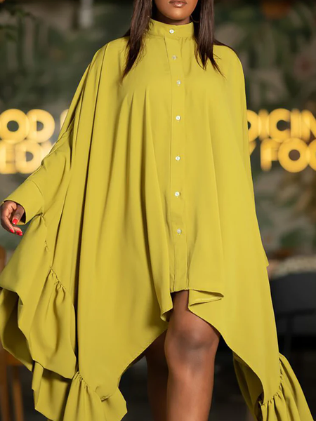 

Stand Collar Long sleeve Urban Loose Skirt Dress, Yellow, Mini Dresses