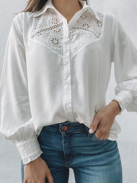 

Casual Loose Shirt Collar Buttoned Blouse, White, Shirts & Blouses