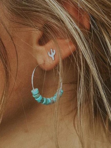 

Bohemian Vintage Natural Irregular Turquoise Round Earrings Ethnic Jewelry, Silver, Earrings
