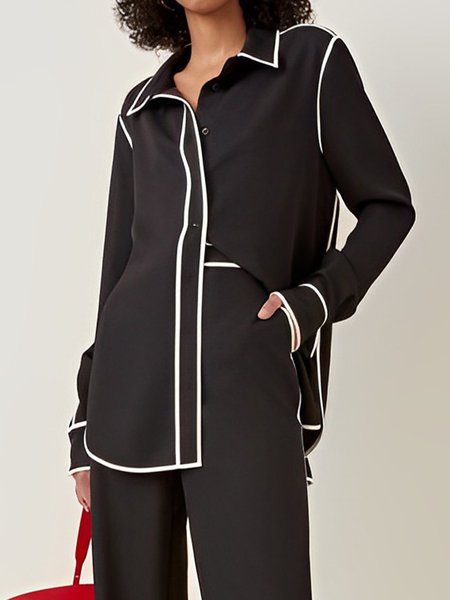 

Urban Color Block Shirt Collar Blouse, Black, Blouses and Shirts