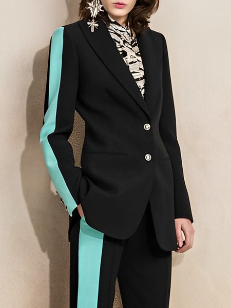 

Regular Fit Lapel Collar Urban Color Block Blazer, Black, Blazers