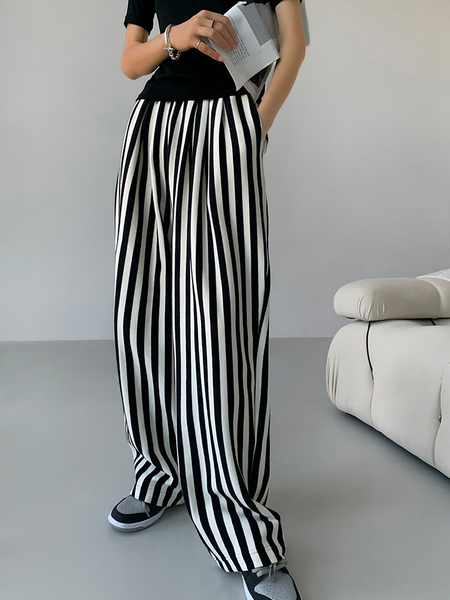 

Elegant Striped Regular Fit Fashion Pants, Black-white, Pants