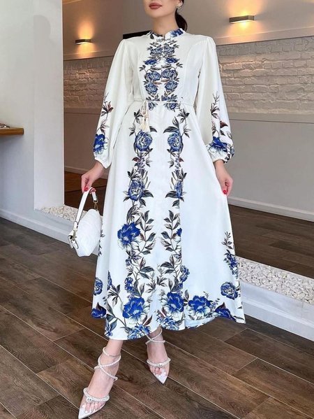

Long sleeve White Elegant Floral Dress, Maxi Dresses