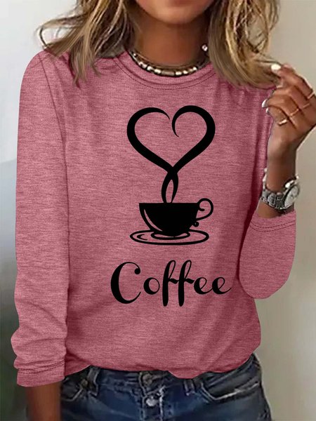 

Women's Coffee Lover Print Casual Top, Rose red, Long sleeves