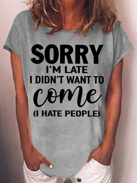

Women's Sacastic Letters Casual Crew Neck T-Shirt, Gray, T-shirts