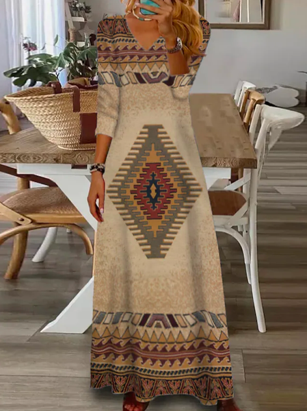 

Vacation V Neck Loose Ethnic Dress, Multicolor, Dresses