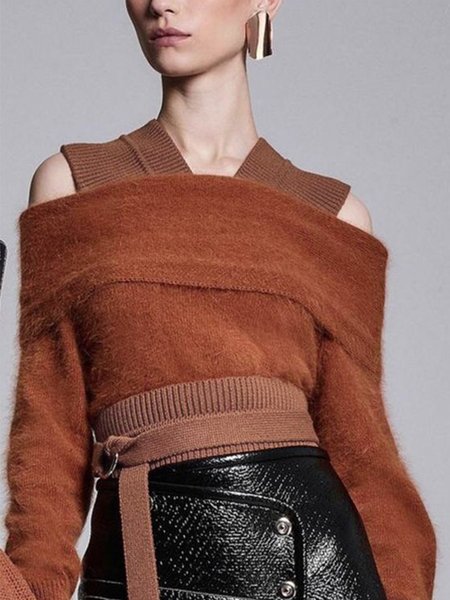 

Long sleeve Regular Size Heavyweight Others Sweater, Brown, Pullovers