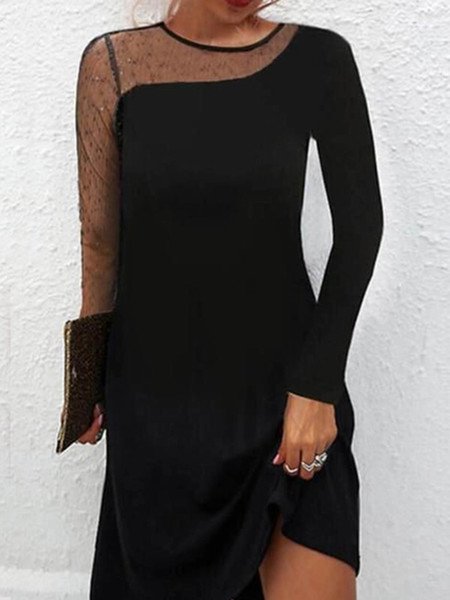 

Wool/Knitting Crew Neck Casual Plain Dress, Black, Dresses