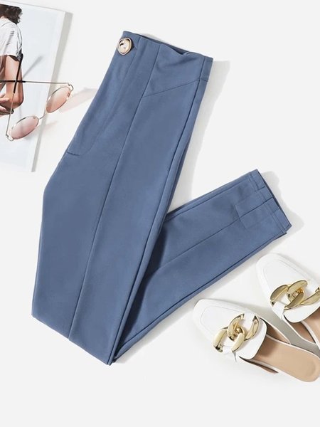

Felegant Single Button Split Hem Skinny Pants, Blue, Pants