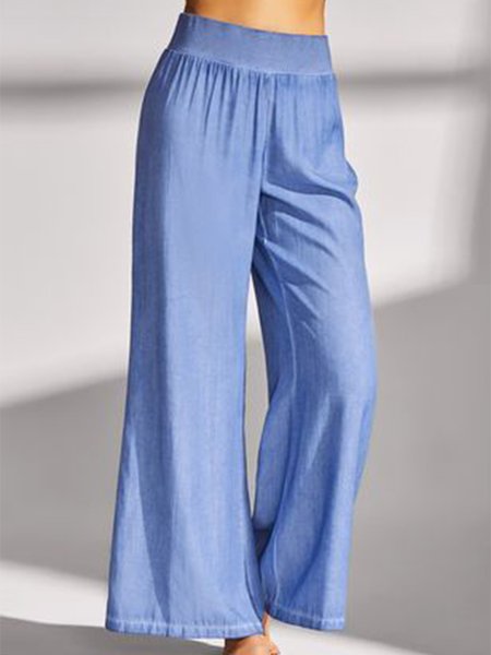 

Denim Casual Plain Elastic Band Pants, Blue, Pants
