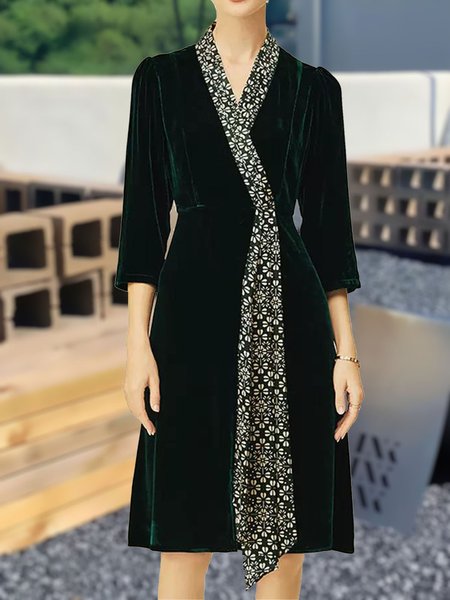 

Elegant V Neck Floral Daily Midi Dress, Green, Midi Dresses