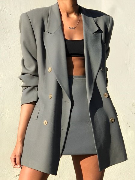 

Long sleeve Lapel Collar Simple Loose Blazer, Gray, Blazers