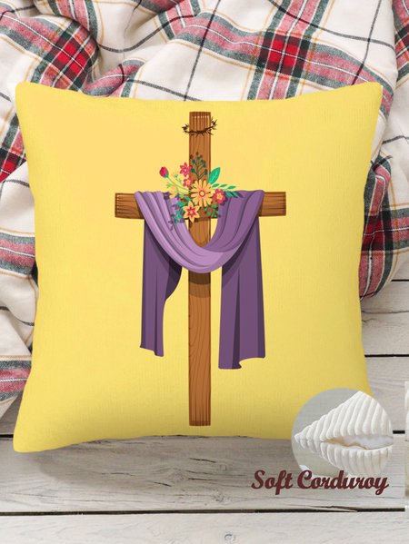 

18*18 Throw Pillow Covers, Crucifix Soft Corduroy Cushion Pillowcase Case for Living Room Bed Sofa Car Home Decoration, Yellow, Pillow Covers