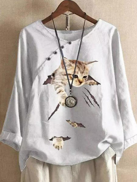 

Crew Neck Casual Animal Regular Fit Top, White, Clothing