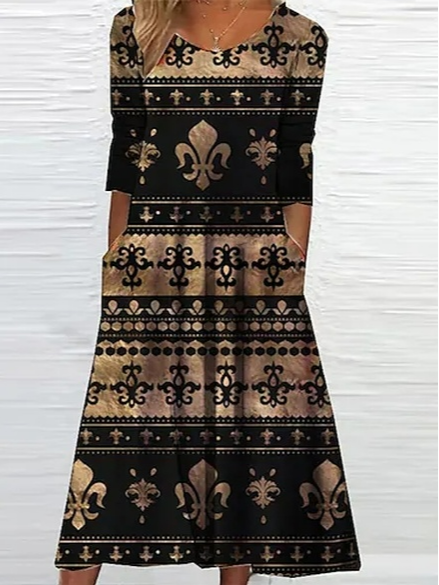 

Ethnic Loose Crew Neck Casual Dress, Black, Dresses