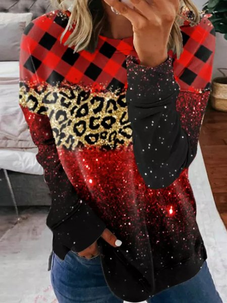 

Crew Neck Casual Regular Fit Leopard Sweatshirt, Red, Sweatshirts & Hoodies