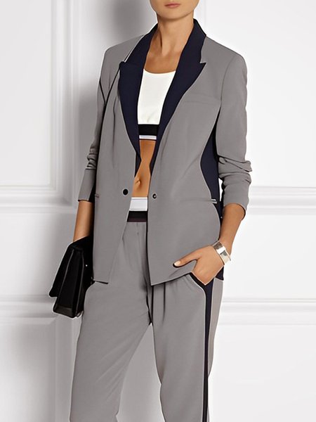 

Shawl Collar Color Block Regular Fit Simple Blazer, Gray, Blazers