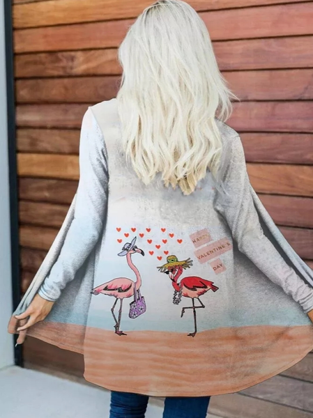 

V Neck Valentine's Day Flamingo Casual Loose Other Coat, Multicolor, Clothing