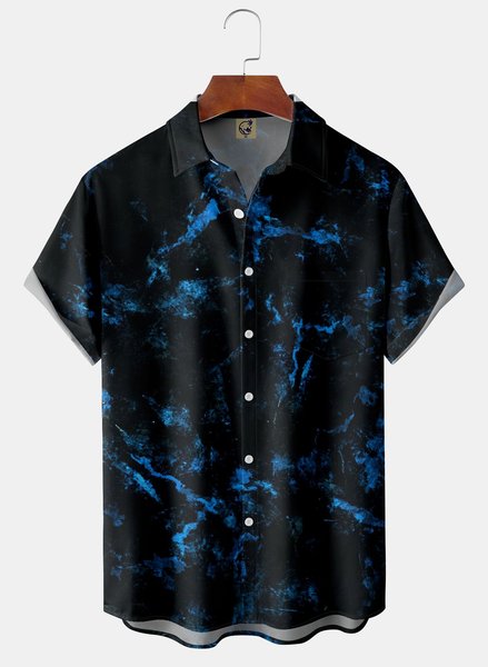 

Abstract Flame Chest Pocket Short Sleeve Casual Shirt, Black, Men Shirts