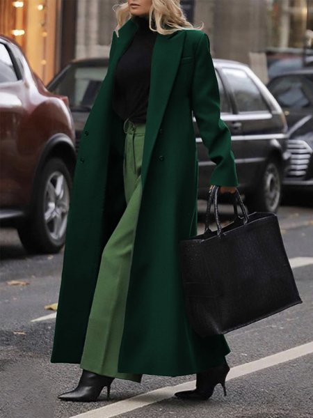 

Plain Loose Urban Long Sleeve Overcoat, Green, Coats
