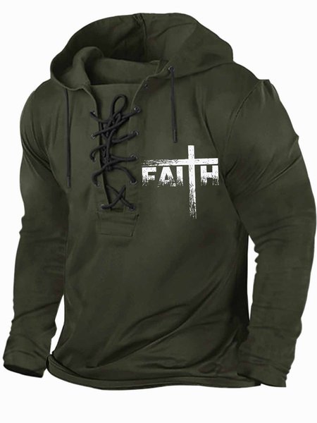 

Men's Faith Funny Graphic Print Text Letters Regular Fit Casual Hoodie Sweatshirt, Dark green, Hoodies&Sweatshirts