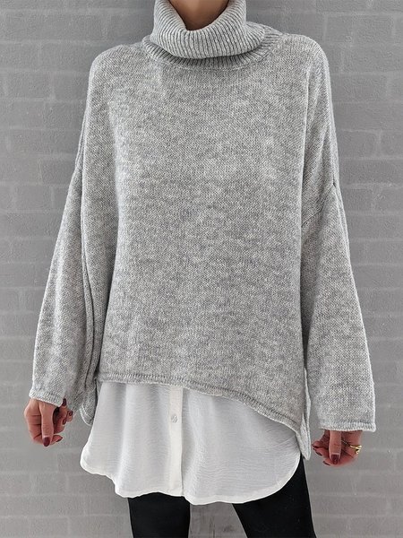 

Casual Turtleneck Plain Regular Fit Sweater, Gray, Sweaters & Cardigans