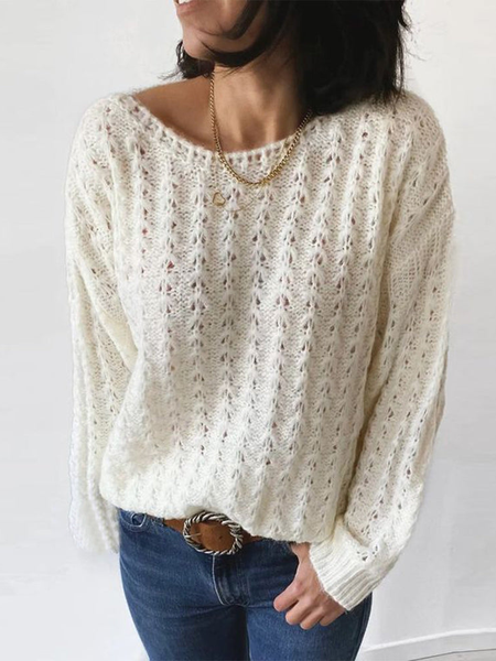 

Crew Neck Plain Regular Fit Casual Sweater, Off white, Sweaters & Cardigans