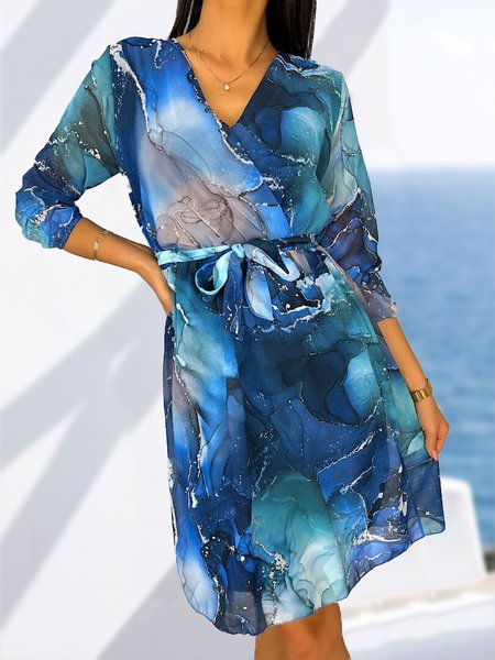 

Loose Casual Cotton-Blend Ombre Dress, Blue, Dresses