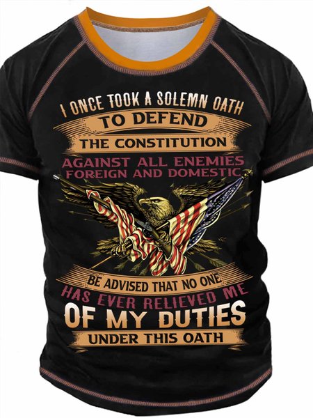 

Men's I Once Took A Solemn Oath To Defend The Constitution Of My Duties Under This Oath Funny Graphic Print Text Letters Casual Crew Neck Regular Fit T-Shirt, Black, T-shirts