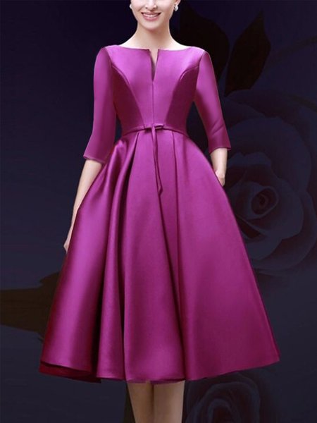

Plain Elegant Half sleeve Regular Fit No Elasticity Regular Size Fit & Flare V neck Party Dress, Purple, Maxi Dresses