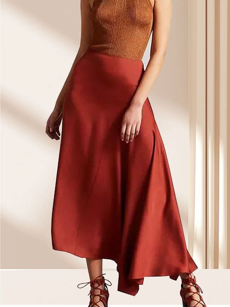 

Plain Regular Fit Urban Spring Daily Skirt, Orange red, Skirts