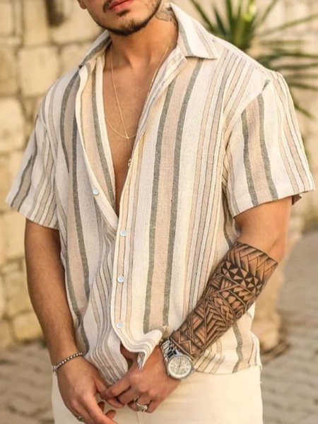 

Striped Short Sleeve Casual Shirt, As picture, Men Shirts
