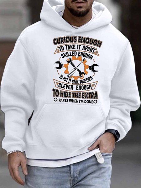 

Men's Curious Enough To Take It Apart Skilled Enough To Put It Back Together Funny Graphic Print Loose Text Letters Casual Hoodie Sweatshirt, White, Hoodies&Sweatshirts