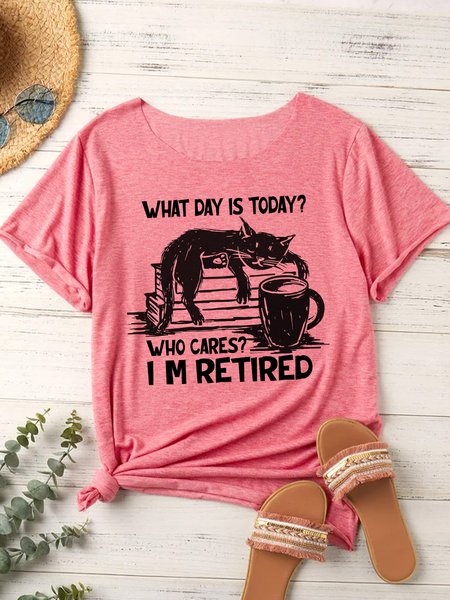 

Lilicloth X Manikvskhan Cat What Day Is Today Who Cares I‘m Retired Women's T-Shirt, Red, T-shirts
