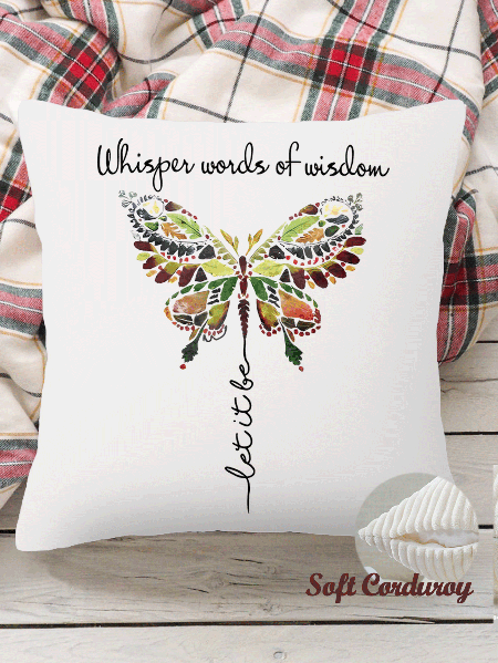

18*18 Throw Pillow Covers, Whisper Words Of Wisdom Butterfly Soft Corduroy Cushion Pillowcase Case for Living Room Bed Sofa Car Home Decoration, White, Pillow Covers