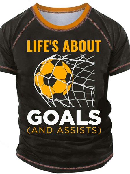 

Men’s Life’s About Goals And Assists Casual Regular Fit T-Shirt, Green, T-shirts