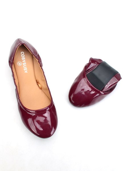 

Shiny Leather Cozy Soft Egg Rolls Shallow Shoes, Wine red, Flats