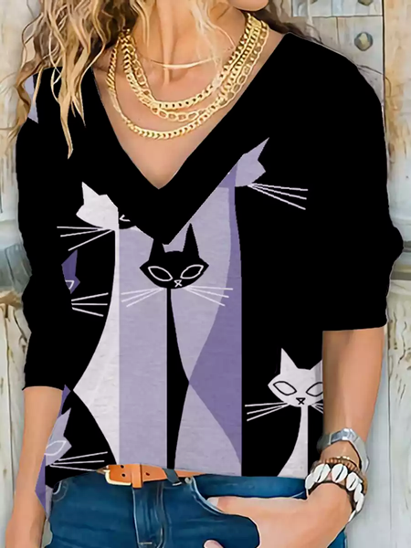 

V Neck Casual Loose T-Shirt, Multicolor, T-Shirts