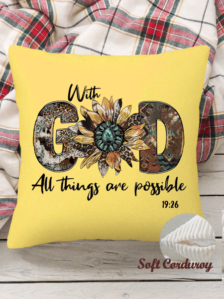 

18*18 Throw Pillow Covers, God All Things are Possible Soft Corduroy Cushion Pillowcase Case for Living Room Bed Sofa Car Home Decoration, Yellow, Pillow Covers