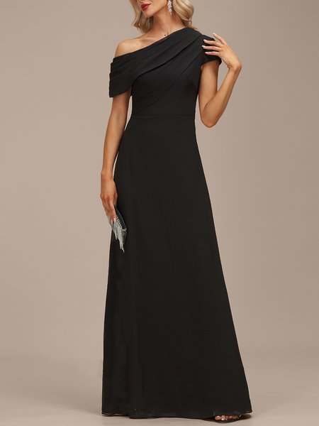 

Asymmetrical Elegant Regular Fit Plain Party Dress, Black, Maxi Dresses