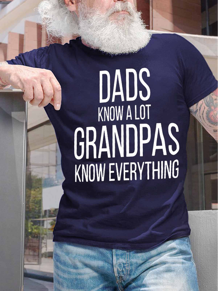 

Men's Dads Know A Lot Grandpas Know Everything Funny Graphic Print Cotton Loose Text Letters Casual T-Shirt, Purplish blue, T-shirts