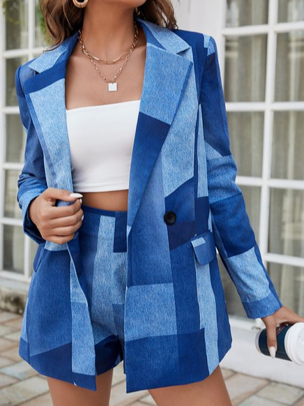 

Shawl Collar Casual Colorblock Blazer, Blue, Clothing