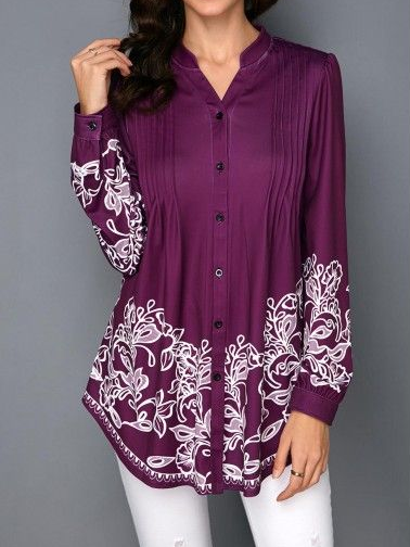 

V Neck Regular Fit Casual Top, Purple, Tops